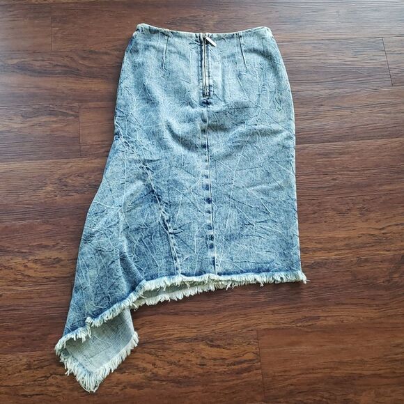 Balenciaga Blue Edgy Feminine Old Money Quiet Lux Godet Acid Wash Skirt Size 40 - Picture 9 of 10